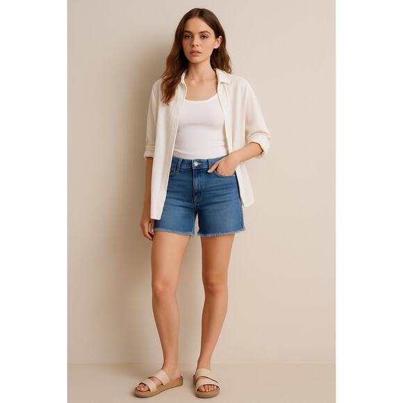 GAP long & lean women's denim shorts 8L mid rise frayed hem summer cutoffs - Picture 1 of 14
